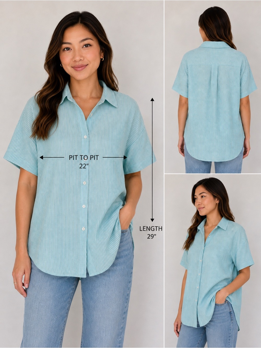 Lauren Ralph Lauren Blue Striped 100% Linen Button Down Blouse Women's Medium